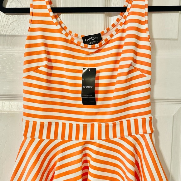 NWOT BEBE Orange&White Stripes Peplum Tank Top S/P - Picture 2 of 6